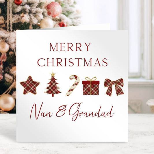 Christmas Card for Nan & Grandad - Tartan Design
