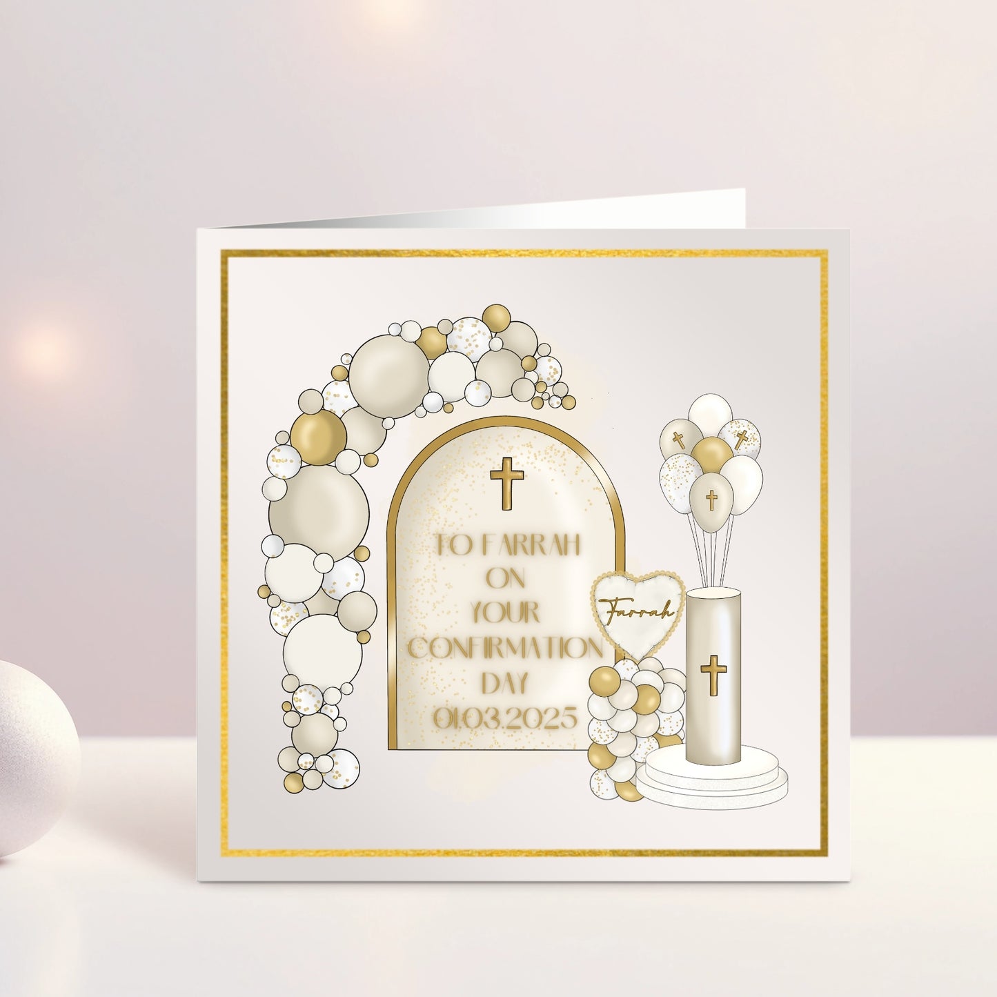 Gold Balloon Communion/Confirmation Card