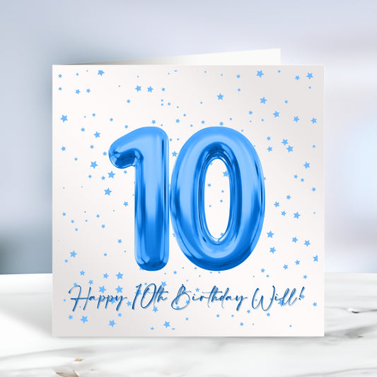 Blue Balloon Number Birthday Card