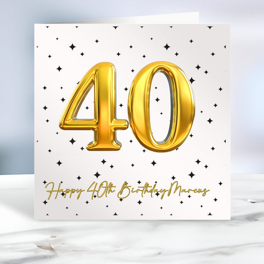 Gold & Black Balloon Number Birthday Card