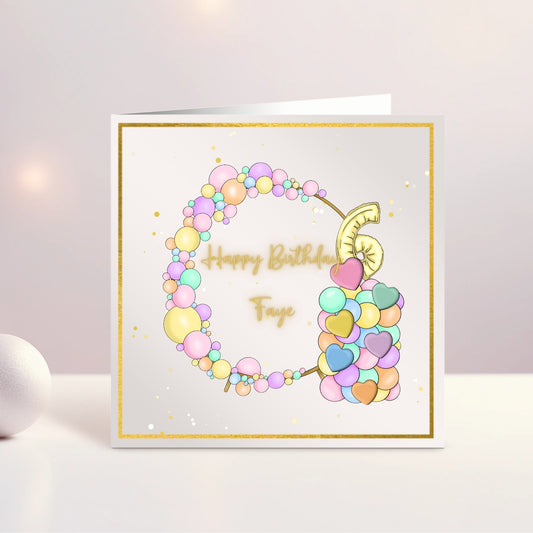 Girls Gold And Pastel Balloon Age Birthday Card