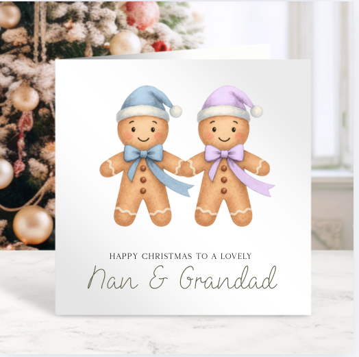 Personalised Christmas Card for Nan & Grandad - Gingerbread Couple