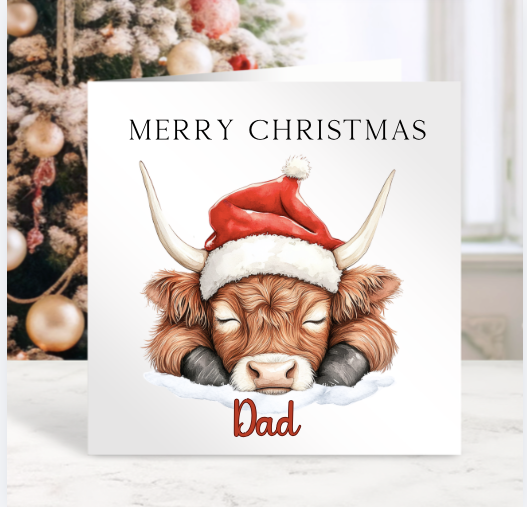 Personalised Christmas Card for Dad - Highland Cow