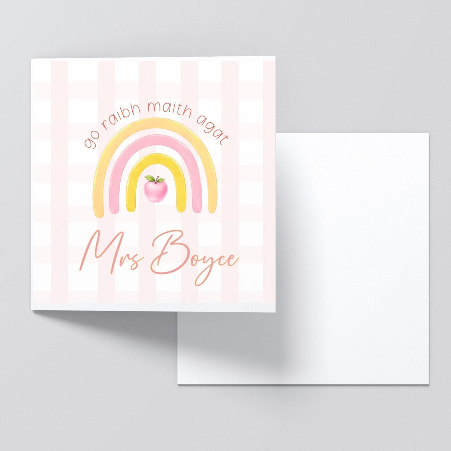 Irish Gaeilge Personalised Thank You Card for Teacher and SNA - Gingham Rainbow