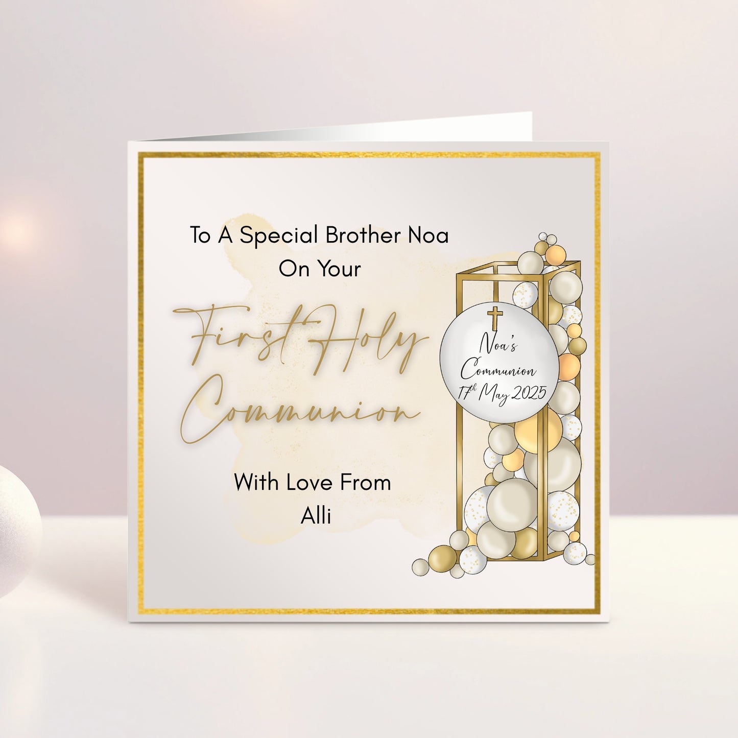 Personalised Gold Balloons Communion/Confirmation Card