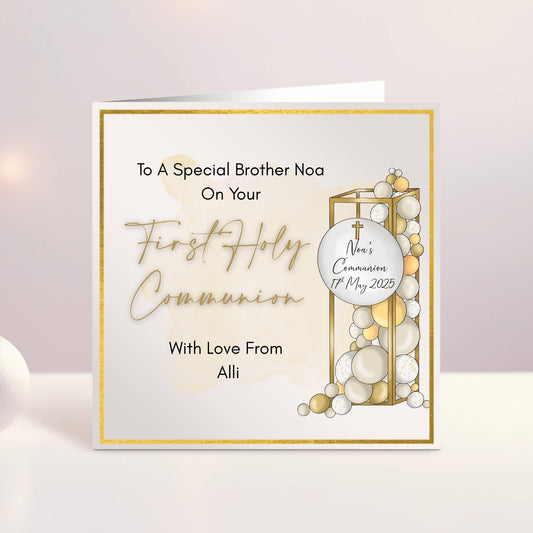 Personalised Gold Balloons Communion/Confirmation Card