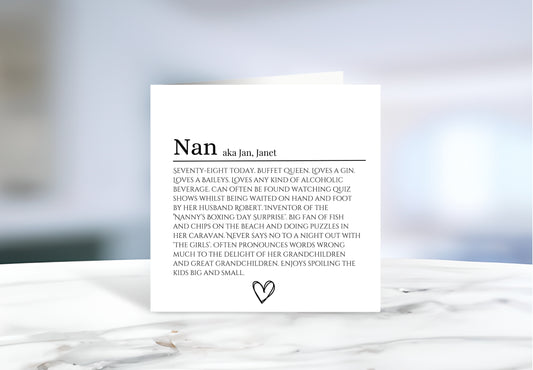 Personalised Name Definition Card