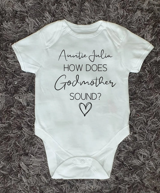 Personalised Godmother Proposal Baby Vest - How Does Godmother Sound?