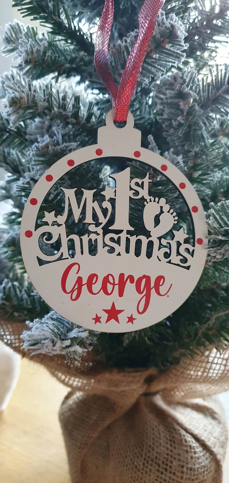 Personalised Baby’s First Christmas Footprint Bauble
