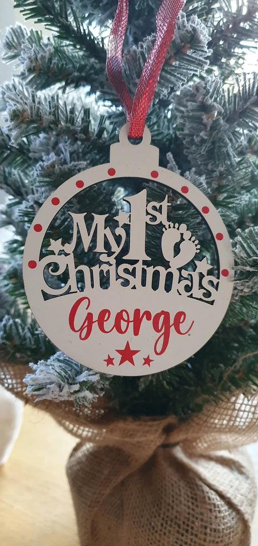 Personalised Baby’s First Christmas Footprint Bauble