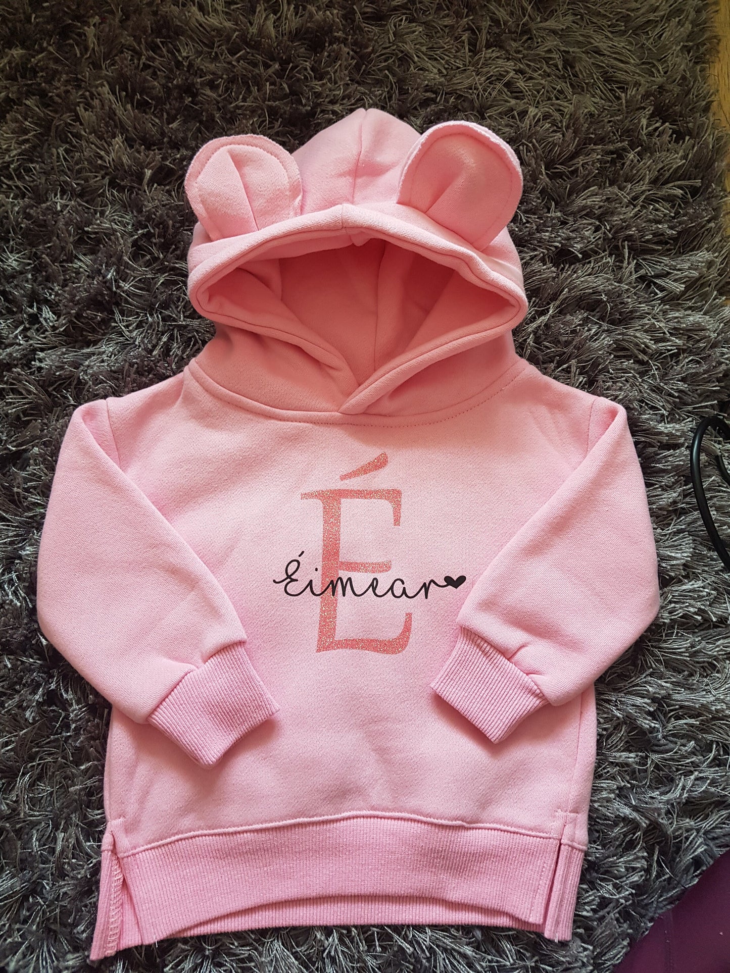 Blue Childrens Bear Ear Hoodie, Personalised With Name And Initial
