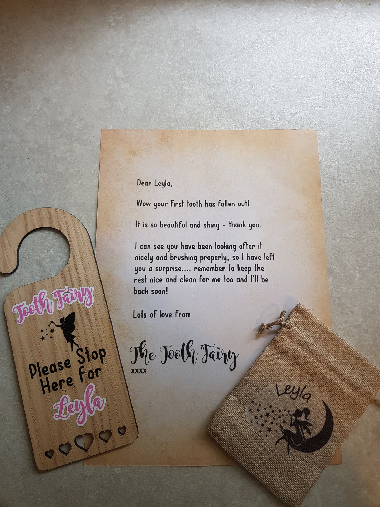 Personalised Tooth Fairy Set | Door Hanger | Lost Tooth And Coin Pouch | Letter from fairy | First Teeth | Tooth Bag | Ireland | Irish
