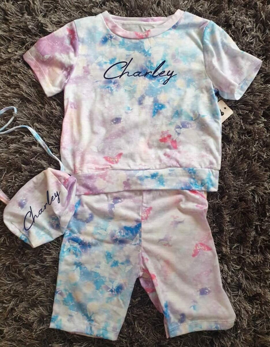 Girls Personalised Tie Dye T-shirt and Shorts Set