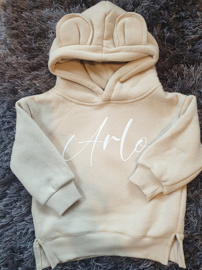 Sage Green Personalised Childrens Bear Hoodie With Name