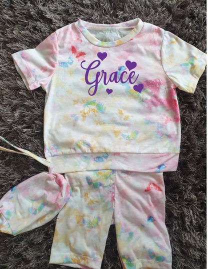 Girls Personalised Tie Dye T-shirt and Shorts Set