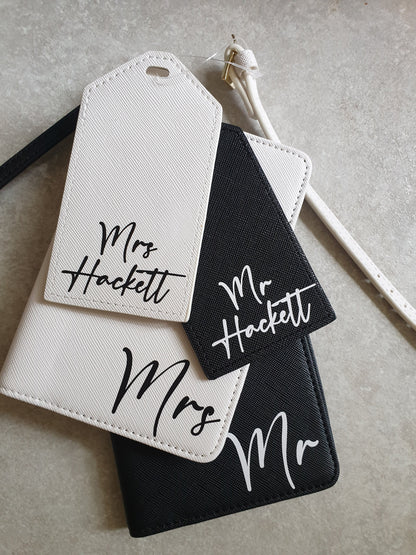 Mr & Mrs Passport Cover And Luggage Tag Set | Passport Holder | Honeymoon | Wedding Gift | Travel | Bride | Personalised | Ireland | Irish