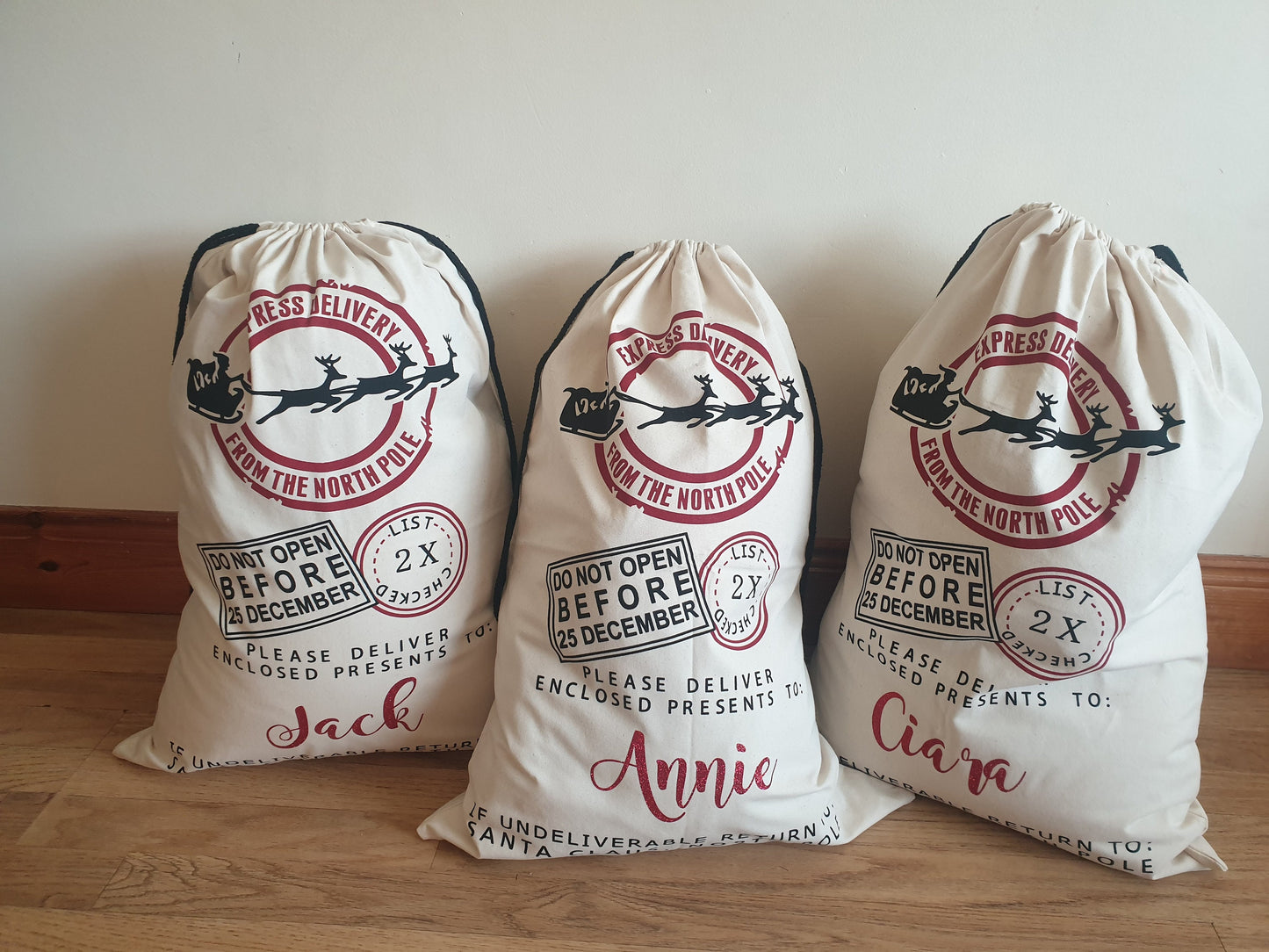 Large Personalised Santa Sack, Christmas Sack, Custom Xmas Bag, First Christmas Tradition, Santa's Delivery, Xmas Eve, Ireland, Irish