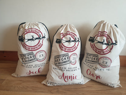 Large Personalised Santa Sack, Christmas Sack, Custom Xmas Bag, First Christmas Tradition, Santa's Delivery, Xmas Eve, Ireland, Irish