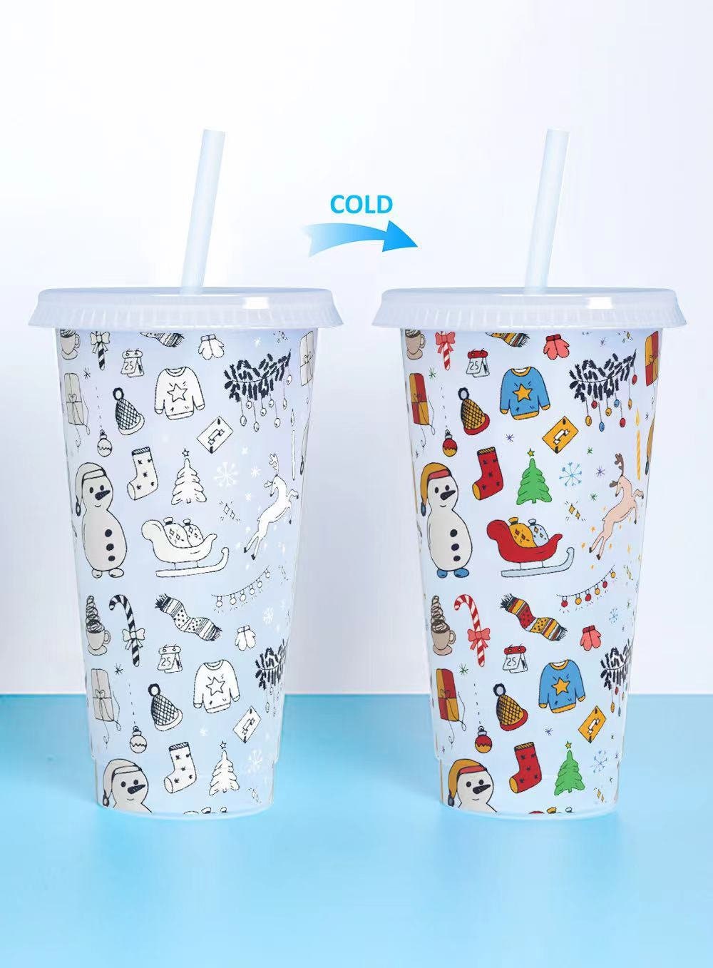 Christmas Colour Changing Cold Cup | Stocking Filler | Festive Tumbler | Straw Drink Container | Xmas Eve Box | Snowman | Ireland | Irish