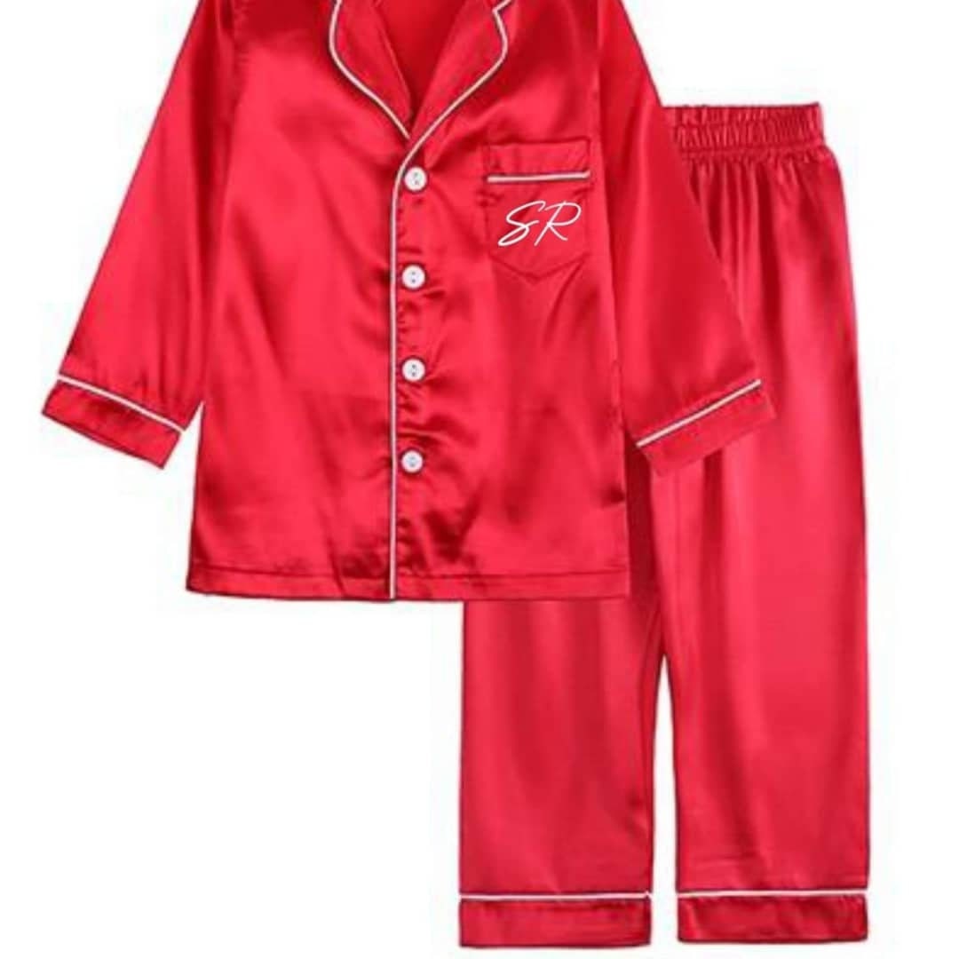 Personalised Childrens Satin Christmas Pyjamas