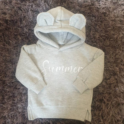 Grey Childrens Personalised Hoodie With Bear Ears