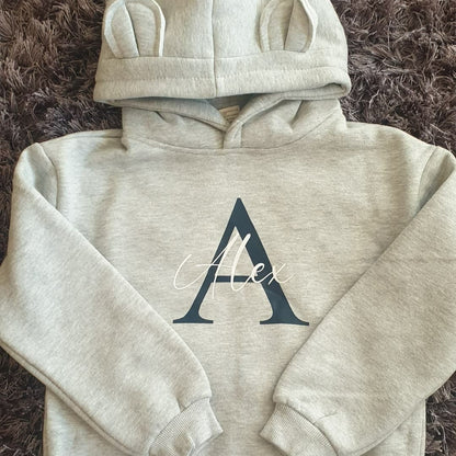 Grey Childrens Personalised Hoodie With Bear Ears