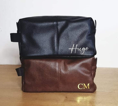 Personalised Mens Washbag | Father's Day Gift | Initial | Name | Monogram | Present For Dad | Husband | Gym Bag | Leather Look | Ireland