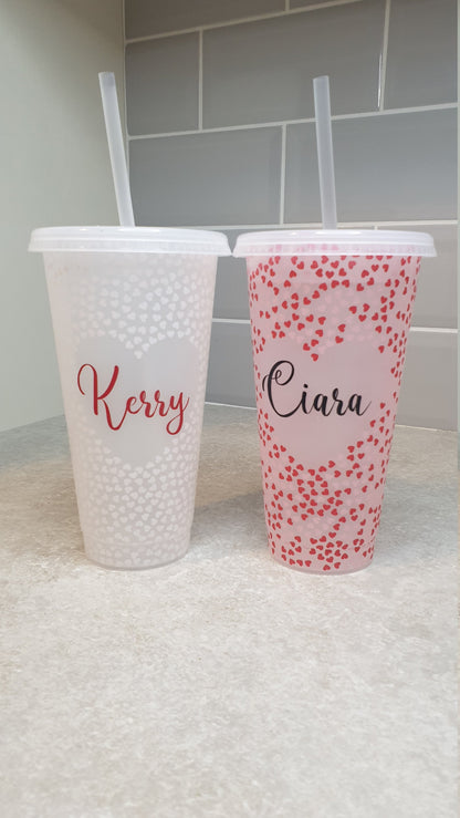 Personalised Cold Cup, Love Heart, Girls Birthday Gift, Hen Party Cup, Girlfriend Present, Tumbler, Straw Drink Container, 24oz, Ireland