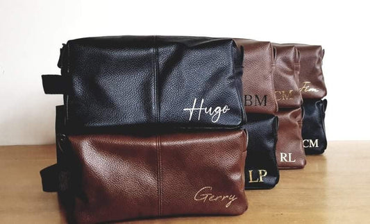 Personalised Mens Washbag | Father's Day Gift | Initial | Name | Monogram | Present For Dad | Husband | Gym Bag | Leather Look | Ireland