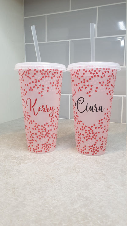 Personalised Cold Cup, Love Heart, Girls Birthday Gift, Hen Party Cup, Girlfriend Present, Tumbler, Straw Drink Container, 24oz, Ireland