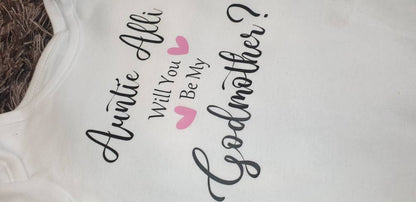 Will You Be My Godmother Iron on Transfer| Personalised Decal | Any Text | Personalised | Baby Boy | Baby Girl | Christening | Ireland