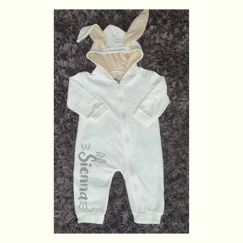 Personalised Blue Bunny Romper, Custom Babygrow