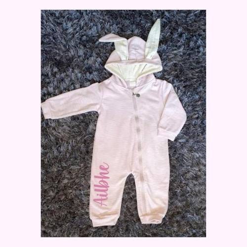 Personalised Blue Bunny Romper, Custom Babygrow