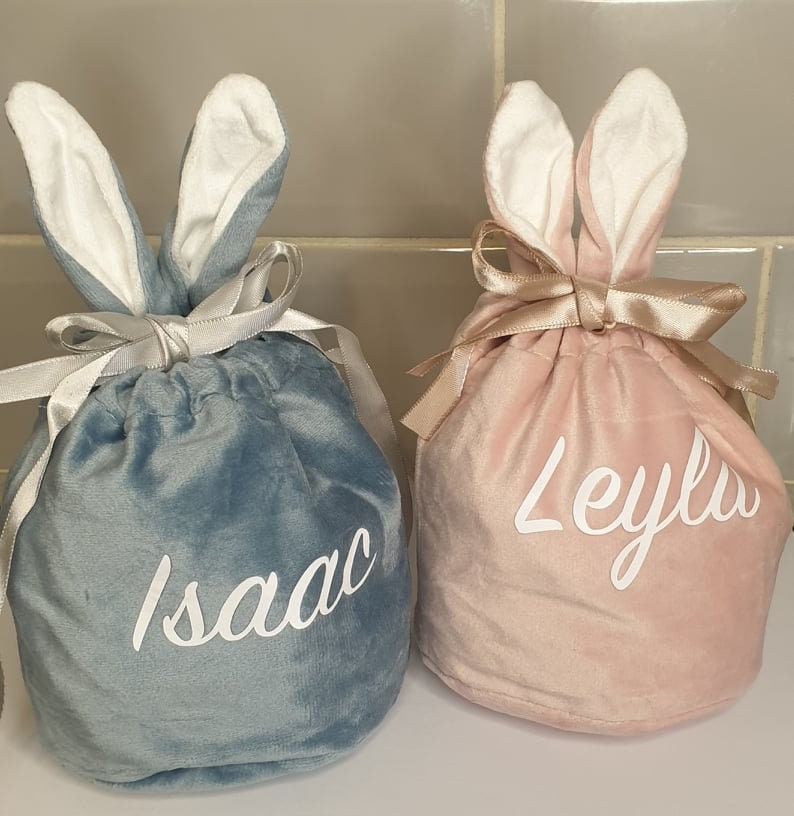 Easter Bunny Ear Treat Bag, Large Velvet Pouch, Personalised Egg Hunt Bag, Easter Gift For Children, Reusable Drawstring Bag, Ireland, Irish