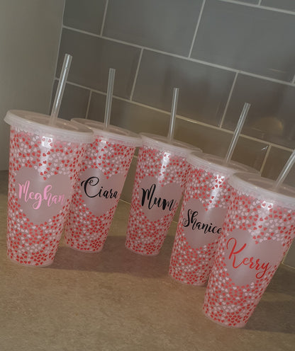 Personalised Cold Cup, Love Heart, Girls Birthday Gift, Hen Party Cup, Girlfriend Present, Tumbler, Straw Drink Container, 24oz, Ireland