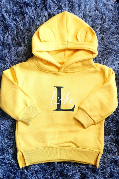 Personalised Yellow Childrens Bear Hoodie