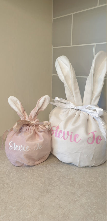 Easter Bunny Ear Treat Bag, Large Velvet Pouch, Personalised Egg Hunt Bag, Easter Gift For Children, Reusable Drawstring Bag, Ireland, Irish