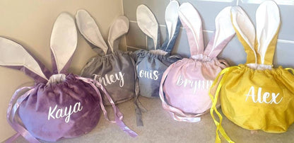 Easter Bunny Ear Treat Bag, Large Velvet Pouch, Personalised Egg Hunt Bag, Easter Gift For Children, Reusable Drawstring Bag, Ireland, Irish
