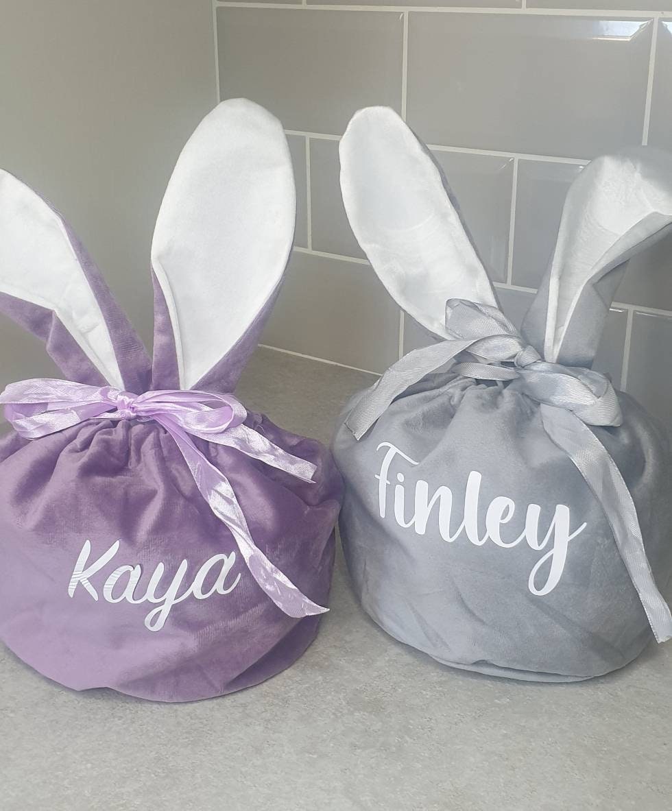 Easter Bunny Ear Treat Bag, Large Velvet Pouch, Personalised Egg Hunt Bag, Easter Gift For Children, Reusable Drawstring Bag, Ireland, Irish