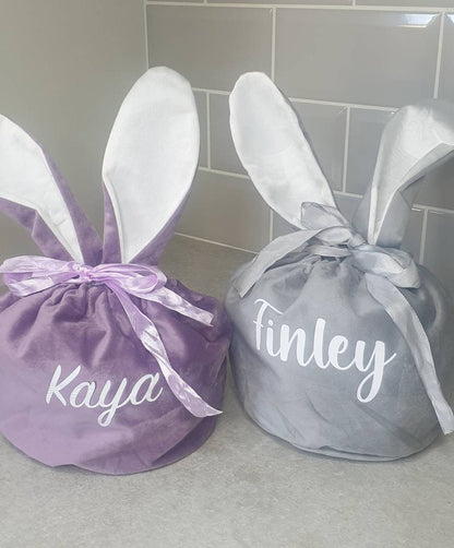 Easter Bunny Ear Treat Bag, Large Velvet Pouch, Personalised Egg Hunt Bag, Easter Gift For Children, Reusable Drawstring Bag, Ireland, Irish