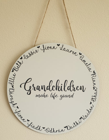 Personalised Round Grandchildren Sign | Grandparents | Plaque | Custom | Hanging Sign | Wooden | 20cm | Mothers Day Gift | Irish | Ireland