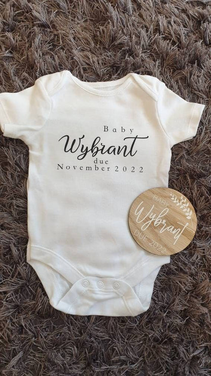Personalised Pregnancy Announcement Baby Vest & Disc Set