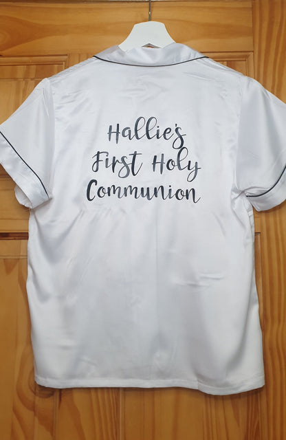 Luxury Communion Pyjamas, Personalised Satin PJs, First Holy Communion, Confirmation, White Frill Pyjamas, Girls PJ's, Irish, Ireland