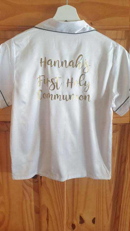 Luxury Communion Pyjamas, Personalised Satin PJs, First Holy Communion, Confirmation, White Frill Pyjamas, Girls PJ's, Irish, Ireland