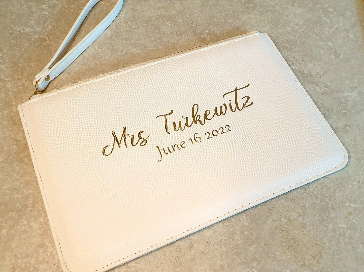 Personalised Bridal Clutch Bag | Bride To Be Gift | Wedding Day Pouch | Hen Party | Bridesmaid | Maid of Honour | PU Leather | Ireland Irish