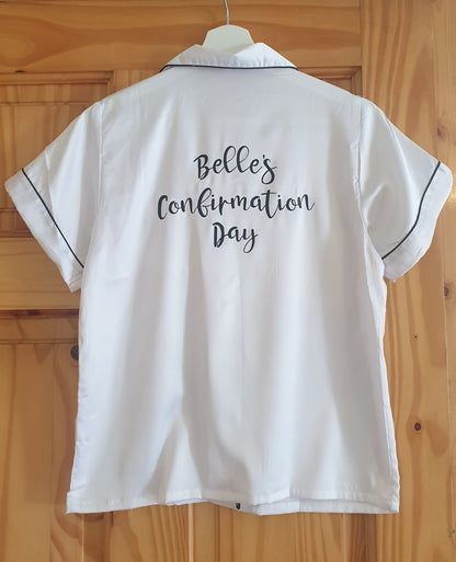 Luxury Communion Pyjamas, Personalised Satin PJs, First Holy Communion, Confirmation, White Frill Pyjamas, Girls PJ's, Irish, Ireland