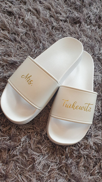 Personalised Bride White Sliders | Wedding Sandals | Flip Flops | Summer | Footwear | Honeymoon | Bride To Be Gift | Irish| Ireland