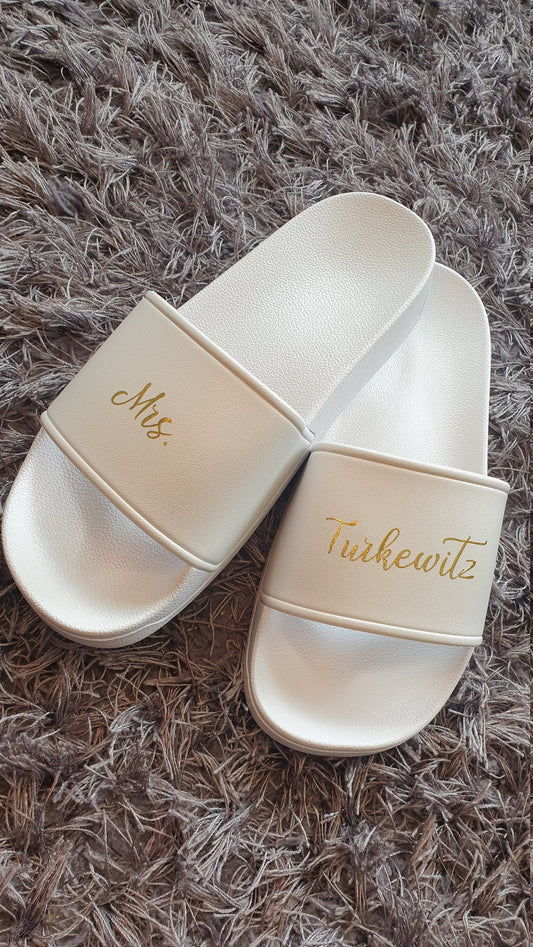 Personalised Bride White Sliders | Wedding Sandals | Flip Flops | Summer | Footwear | Honeymoon | Bride To Be Gift | Irish| Ireland