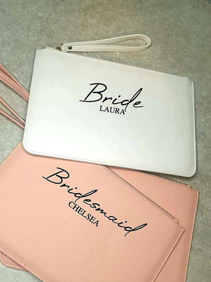 Personalised Bridal Clutch Bag | Bride To Be Gift | Wedding Day Pouch | Hen Party | Bridesmaid | Maid of Honour | PU Leather | Ireland Irish