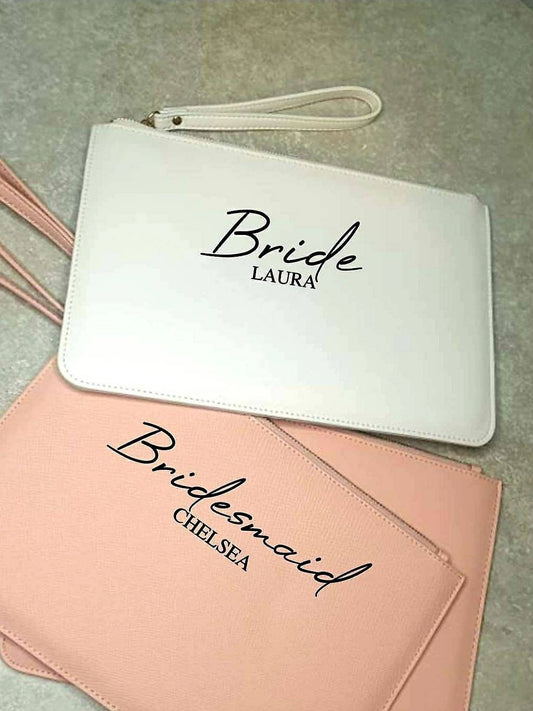 Personalised Bridal Clutch Bag | Bride To Be Gift | Wedding Day Pouch | Hen Party | Bridesmaid | Maid of Honour | PU Leather | Ireland Irish
